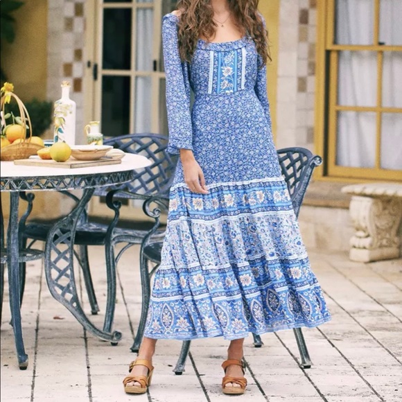 Blue Floral Square-Neck Women’s Dress - Picture 2 of 10